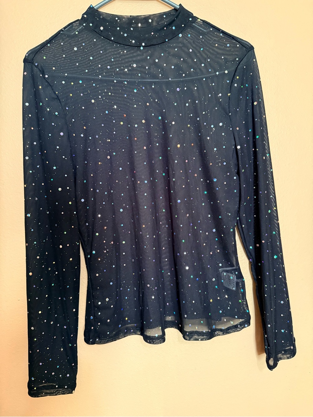 SHEIN Black Sheer Long-Sleeve Top with Multicolor Dot Print